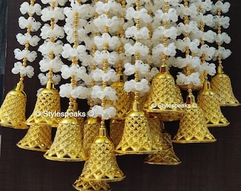 Mogra Garlands with Bells for Sacred Spaces and Celebrations Indian Wedding Backdrop Decor Jasmine Flower Garland Sangeet ,Mehndi Backdrop