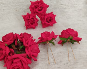 Hair Pins, Floral hair pin, wedding hair flower, red rose pin, red rose hair clip, red flower hair clip, burgundy, Bun Pin