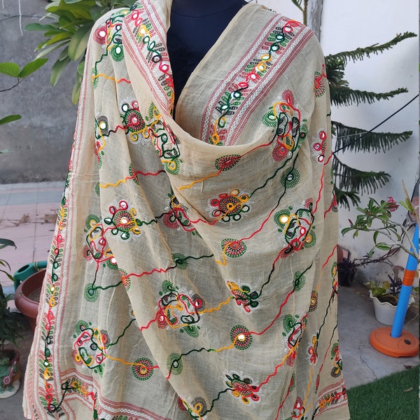 Fiesta Dupatta, Wedding Dupatta, Embroidered Scarf, Cotton Indian Women dupatta, Bollywood style, Gift for Women.