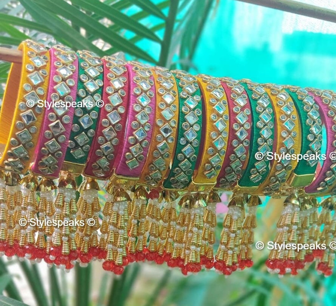Assorted Handmade Bangles Are Craft With Sequence Cotton Etsy