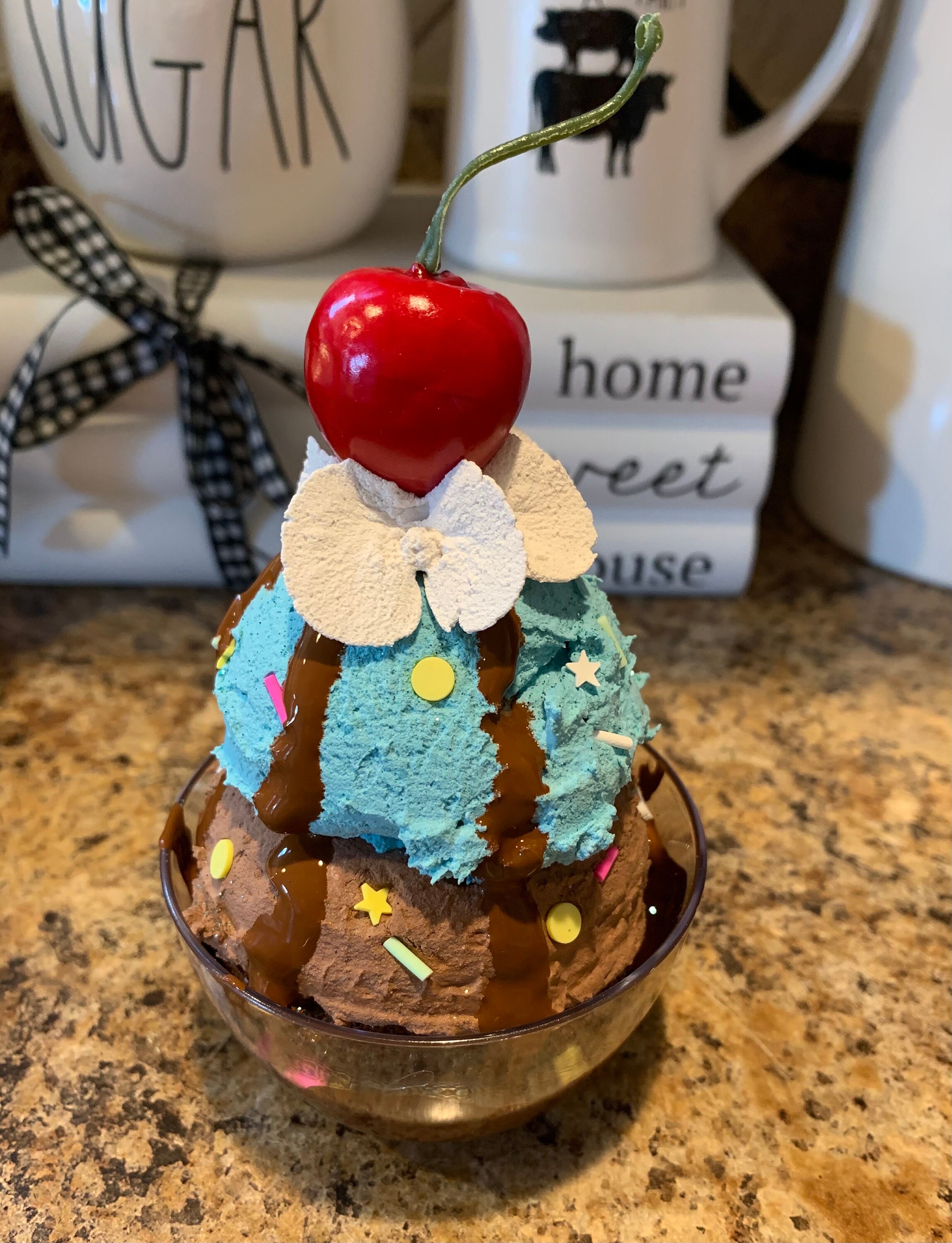 Double boule barbe à papa/chocolat faux tasse de crème glacée Etsy