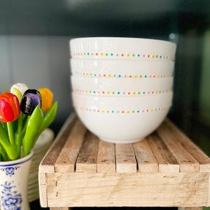 CEREAL BOWL SET Rainbow Polka Dot Bone China Dish | Chippy Bits, Home Decor, Tiered Tray, Succulent Planter, Snacks, Ice Cream, Popcorn bowl