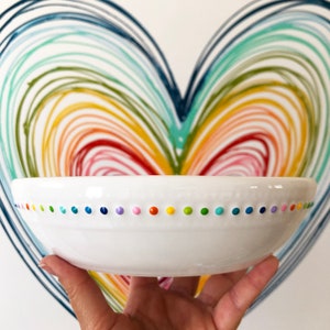 SALAD BOWL Rainbow Polka Dot Salad Ceramic Bowl | Chippy Bits, Home Decor, Tiered Tray, Serving Piece, Dottie Bowl