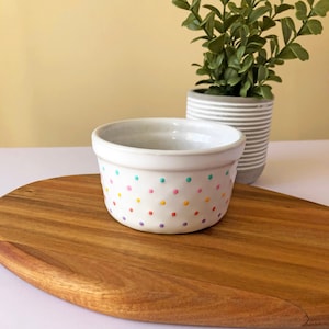 Pastel Valentine Ramekin Rainbow Polka Dot Ceramic Bowl | Chippy Bits, Home Decor, Tiered Tray, Serving Piece, Dottie Bowl