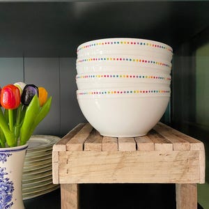 CEREAL BOWL SET Rainbow Polka Dot Bone China Dish | Chippy Bits, Home Decor, Tiered Tray, Succulent Planter, Snacks, Ice Cream, Popcorn bowl