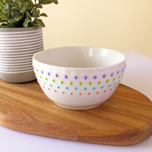 Scallop Top PASTEL Rainbow Polka Dot Dish Ceramic Bowl | Chippy Bits, Home Decor, Tiered Tray, Serving Piece, Dottie Bowl