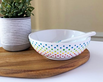 BOWL AND SPOON Rainbow Polka Dot Candy Dish Ceramic Bowl | Chippy Bits, Home Decor, Tiered Tray, Serving Piece, Dottie Bowl