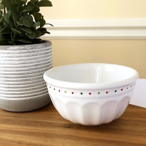 Christmas Ice Cream Polka Dot Ceramic Bowl | Chippy Bits, Home Decor, Tiered Tray, Serving Piece, Dottie Bowl, Rainbow Border