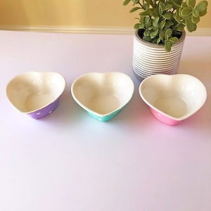 Three Heart Shaped Valentine Polka Dot Ceramic Bowls | Chippy Bits, Home Decor, Tiered Tray, Serving Piece, Heart Shape, Heart Trio