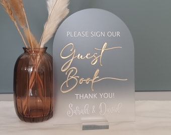 Frosted Arch Acrylic Guest Book With Stand | Clear Wedding Guest Book | Wedding Table Decor
