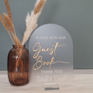 Frosted Arch Acrylic Guest Book With Stand | Clear Wedding Guest Book | Wedding Table Decor