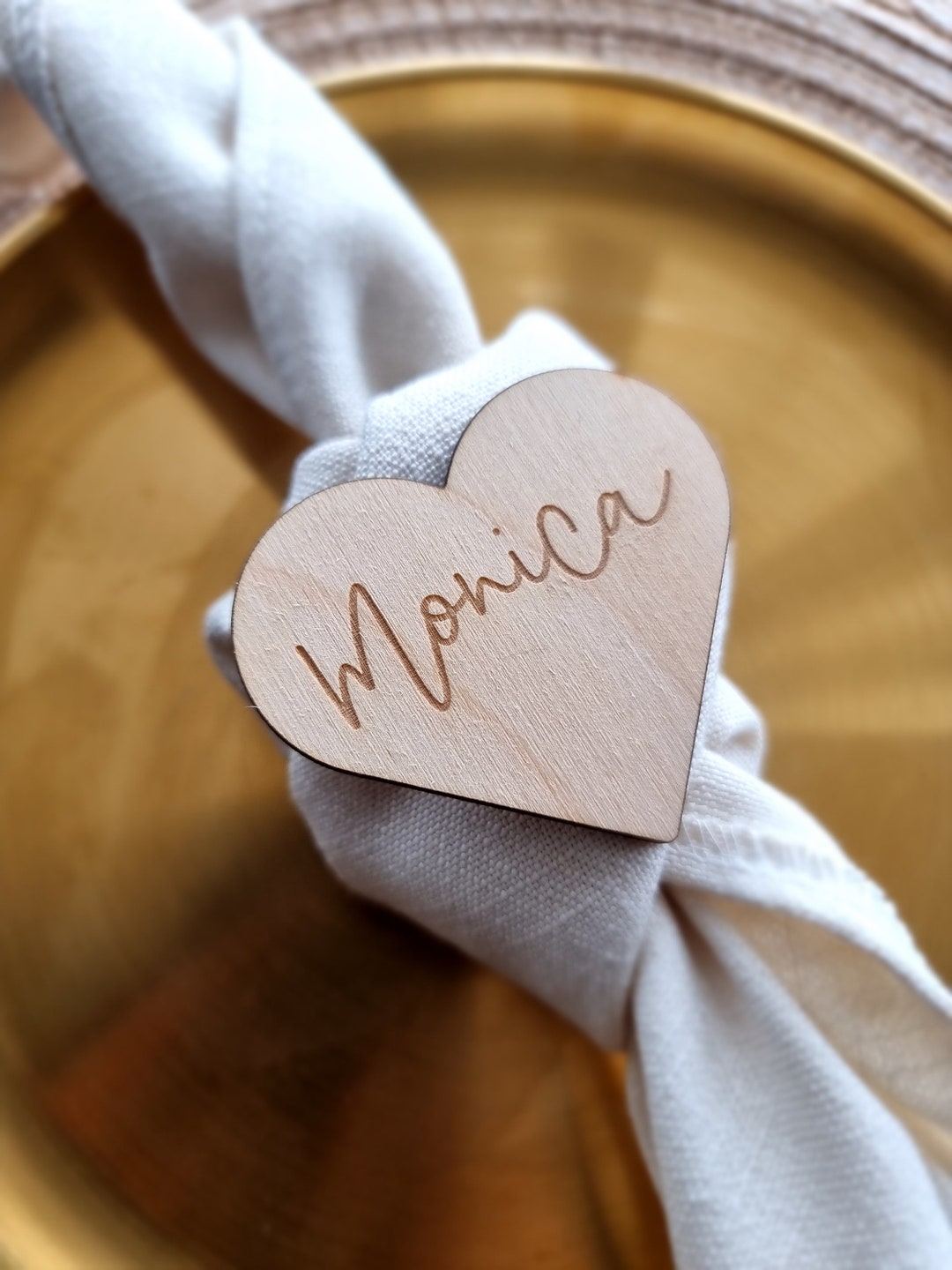 Personalised Wedding Place Names, Wooden Heart Place Setting, Wood