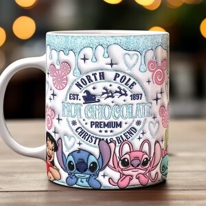 Personalised Stocking Filler Gifts 3D Inflated Effect Lilo & Stitch Christmas Mug, Reindeer Christmas Mug, Christmas Gifts