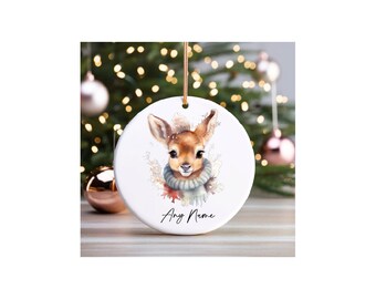 Bespoke Christmas Keepsake Ornament Bauble, Baby's First Christmas, Deer