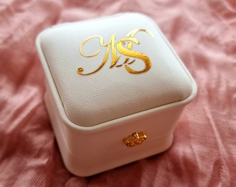 Personalised Luxury PU Leather Ring Box, Square Jewellery Box, Engagement Ring Display Case, Wedding Jewellery Organizer