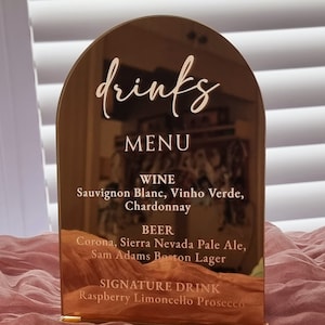 de mariage acrylique miroir dorée Drinks | Menu du bar | Signalétique de réception