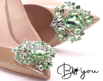 Pinces à chaussures vertes décoration de bijoux en argent Unique vintage élégant cristal bal de finissants mariage mariée brillant brillant cadeau fait main pour elle
