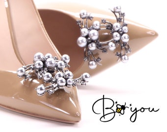 Fermagli per scarpe con perle nere metallizzate Decorazione di gioielli Unico elegante cristallo Prom Matrimonio nuziale lucido scintillante Casual regalo fatto a mano per lei