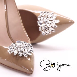 Wedding Bridal Shoe Jewelry Silver Crystal Decoration Unique Elegant Prom Delicate Floral Shiny Sparkly Handmade Gift For Her