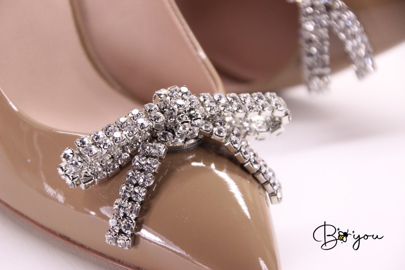 Shoe Clips Bow Jewelry Silver Crystals Decoration Unique Elegant Prom Wedding Bridal Shiny Sparkly Casual Handmade Gift For Her image 3