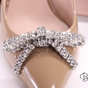 Shoe Clips Bow Jewelry Silver Crystals Decoration Unique Elegant Prom Wedding Bridal Shiny Sparkly Casual Handmade Gift For Her image 2