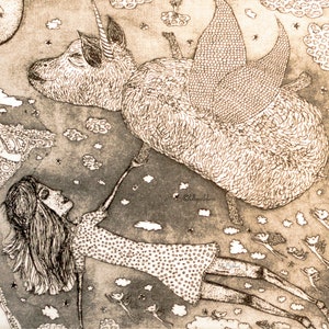 Whimsical Etching And Aquatint Print, Nursery Wall Art, Fairy Tale, Nursery Wall Art Print, Fantasy Art Print, Children&#39;s Art Print