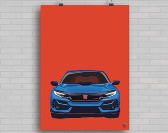 Honda Civic Type R Art Print: Blue Car Illustration - Etsy