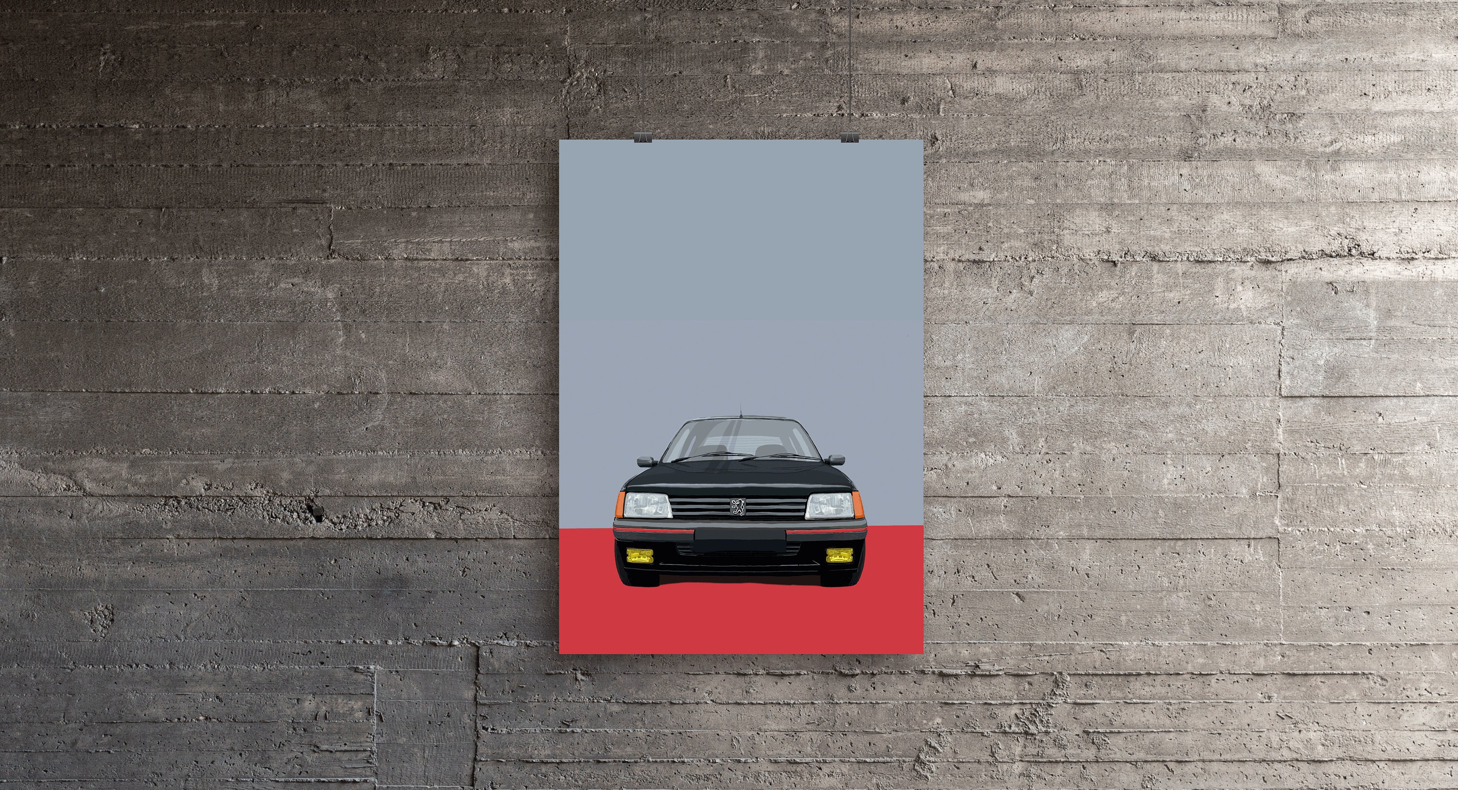 Poster Peugeot 205 – A4/A3/A2 – Impression D'Art Pop Art Par Chris Long – Voiture Rouge – Déco Murale Transport