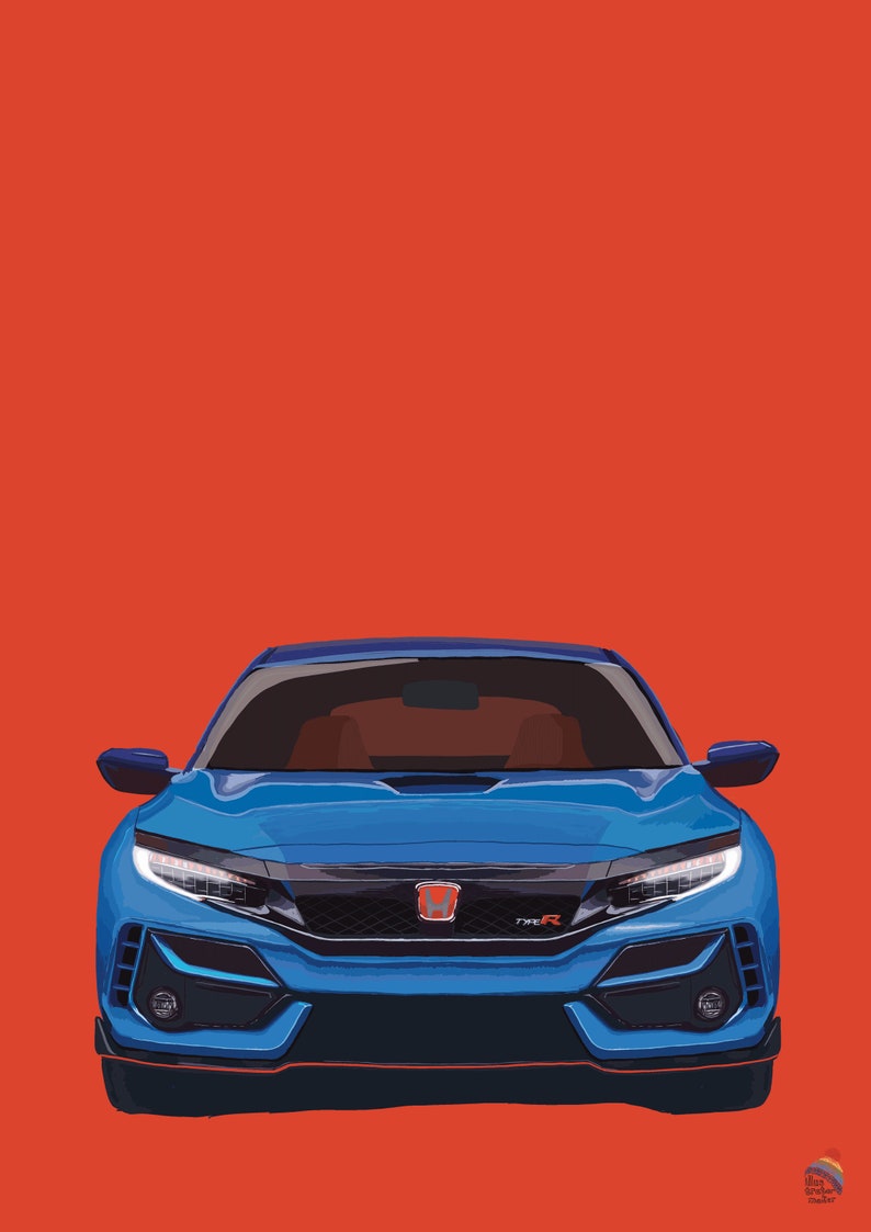 Honda Civic Type R Art - Honda Civic Type R in Blue - Illustration - Etsy
