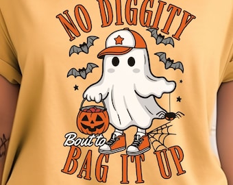 No Diggity Bout to Bag It Up png, Halloween png, Cute Ghost png, Boy Halloween png, Retro Halloween Shirt Design, Humorous Sublimation