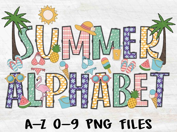 Summer Sublimation Design png, Font Numbers & Accessories png, Summer Doodle Alphabet Bundle png, Summer PNG Letters