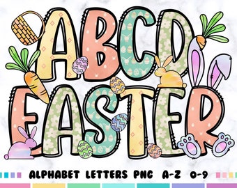 Lettres de l’alphabet de Pâques PNG Bundle, Sublimation Alpha Set , Lapin, joyeuses Pâques, Alpha Bundle &Accessoires, Spring Floral