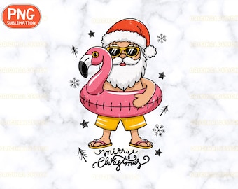 Merry christmas santa flamingo Png, Summer santa holiday Png, beach christmas santa Png, tropical santa claus Png