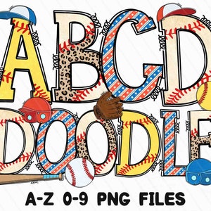 Baseball Sports Doodle Letters, baseball Doodle Font , Baseball and softball Alphabet Letters PNG Bundle, Baseball Sublimation Alpha Set