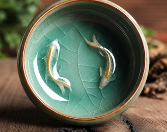 Celadon Double Koi Tea Cup | Cozy Tea Ritual
