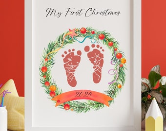 My First Christmas Handprint Printable Craft, Baby Christmas Keepsake, First Christmas Footprint Art, Christmas Handprint Footprint Gift