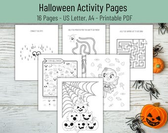 Halloween Activity Pages for Kids, Printable Halloween Coloring Book, Halloween Games, Halloween Activity Sheets,  Cute Halloween Pages