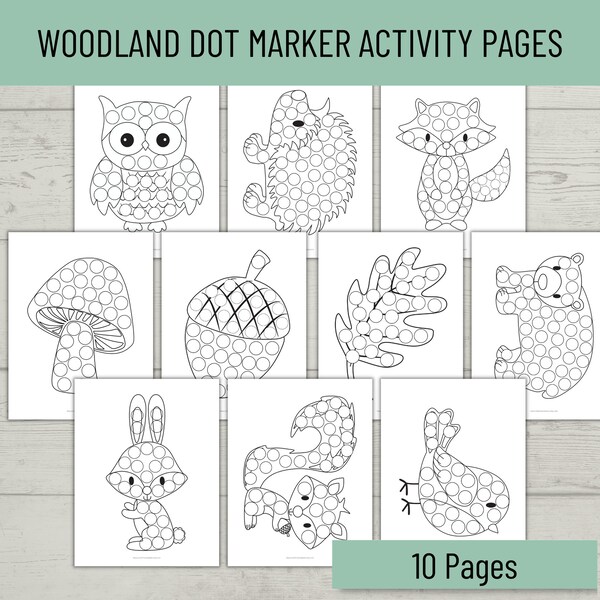 Woodland Dot Marker Printable Activity Pages, Do a Dot Coloring, Do a Dot Printable, Forest Friends Dot Marker Activity, Nature Dot Marker