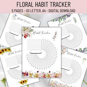 Printable Floral Habit Tracker Bundle, Daily Floral Habit Tracker Pages, Wellness, Fitness, Weight Loss, Reading Routine Tracker, Self Care