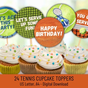 Tennis Birthday Cupcake Toppers, Printable Tennis Party Cupcake Topper, Tennis Birthday Party Decor, Grand Slam Party, Sport Cupcake Toppers
