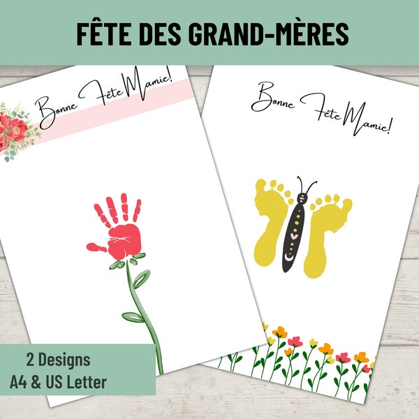 Cadeau fête des grand-mères, Cadeau empreinte main/ pied enfant pour mamie, Dernière minute, A faire soi même, Bonne fête mamie, Idée cadeau