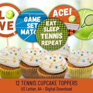 Tennis Cupcake Toppers, Printable Tennis Party Cupcake Topper, Tennis Party Decor, Grand Slam Party, Sport Cupcake Toppers, Sport Cake Decor