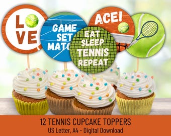 Tennis Cupcake Toppers, Printable Tennis Party Cupcake Topper, Tennis Party Decor, Grand Slam Party, Sport Cupcake Toppers, Sport Cake Decor