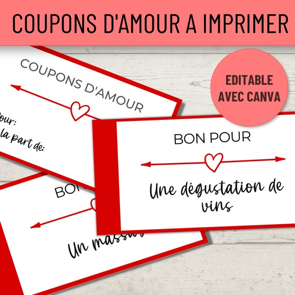 Coupons d'Amour à éditer, Coupons Saint Valentin, Idée cadeau pour elle ou lui, Saint Valentin pour homme femme, Cadeau pour amoureux