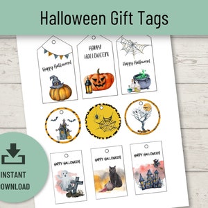 Halloween Printable Gift Tags, Halloween Favor Tags, Happy Halloween Tags, Halloween Treat Bag Tags, Halloween Goodie Bag Tag