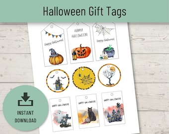 Halloween Printable Gift Tags, Halloween Favor Tags, Happy Halloween Tags, Halloween Treat Bag Tags, Halloween Goodie Bag Tag