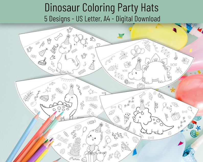 Dinosaur Party Hat, Dinosaur Printable Color Your Own Party Hat ...