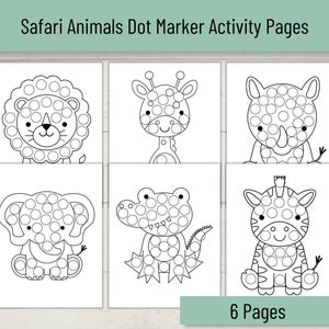 Safari Animals Dot Marker Printable Activity Pages, Do a Dot Coloring, Do a Dot Printable, Safari Dot Marker Activity, Pre-school Do a Dot