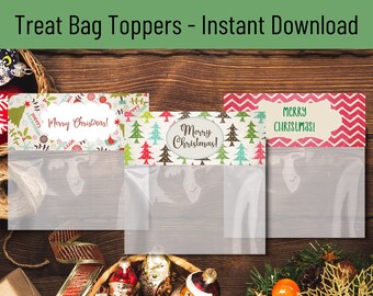 Christmas Treat Bag Toppers, Merry Christmas Toppers, Christmas Gift Bag Toppers, Printable Treat Bag Toppers, DIY Christmas Gift