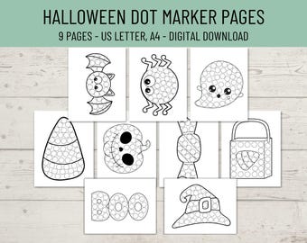 Halloween Dot Marker Printable Activity Pages, Halloween Do a Dot Coloring, Halloween Activity Sheets, Do a Dot Pages, Classroom Activity